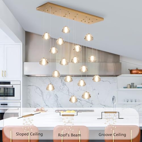 Crystal Chandeliers for Living Room Dining Room Light LED Pendant Lights Fixtures Lighting Chandelier for Foyer Entrance Gold