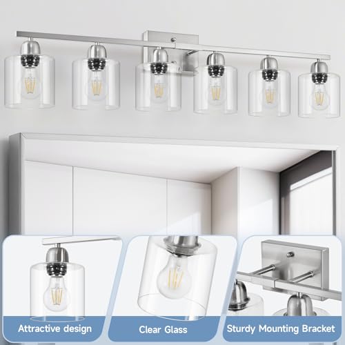 Modern Brushed Nickel 6 Light Bathroom Light Fixtures