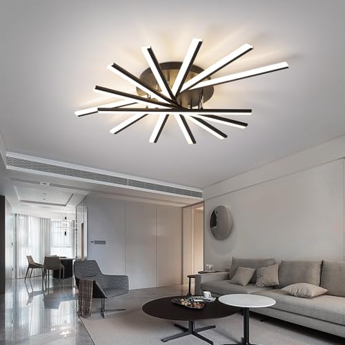 7 Lights Linear Modern Ceiling Lamp 41.3 inch Dimmable Led Semi Flush Mount Black Spiral Ceiling Light Fixture for Bedroom Dining Room Kitchen Island Living Room