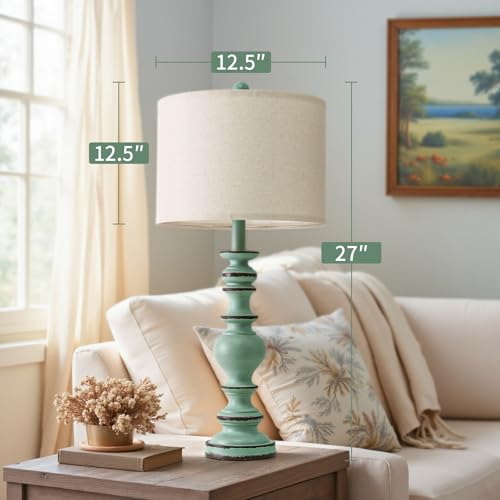 27" Distressed Teal Table Lamps Set of 2