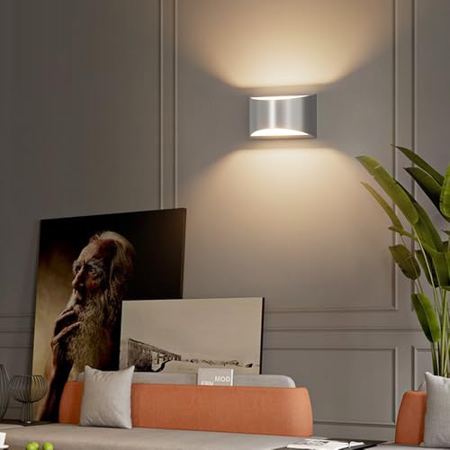 Nickel Modern LED Wall Sconce Hardwired Indoor Wall Lights Set of 2 Up and Down Wall Mount Light for Living Room Bedroom Hallway Corridor Conservatory Warm White 3000K (2 Count)