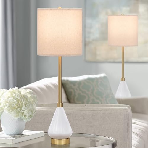 32" Gold Buffet Lamps Set of 2 with White Ceramic Base (2 Count)