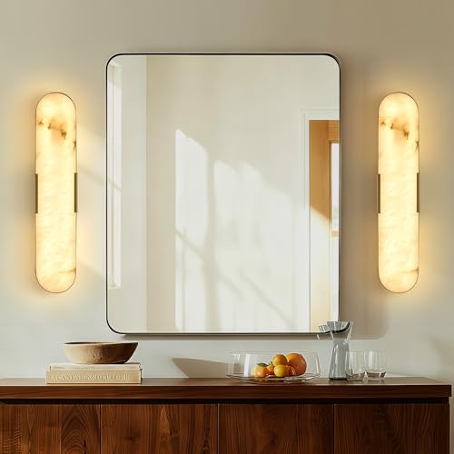 20in Alabaster Wall Sconce Set of 2 Gold 3CCT Marble Wall Light