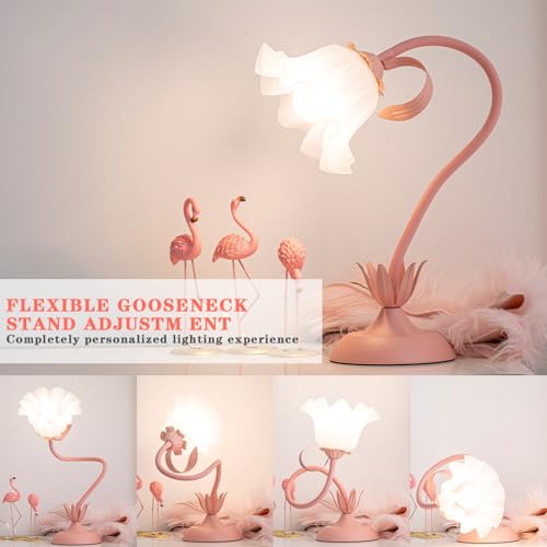 Flower Desk Lamp Cute Pink Table Lamp for Bedroom Girls Room