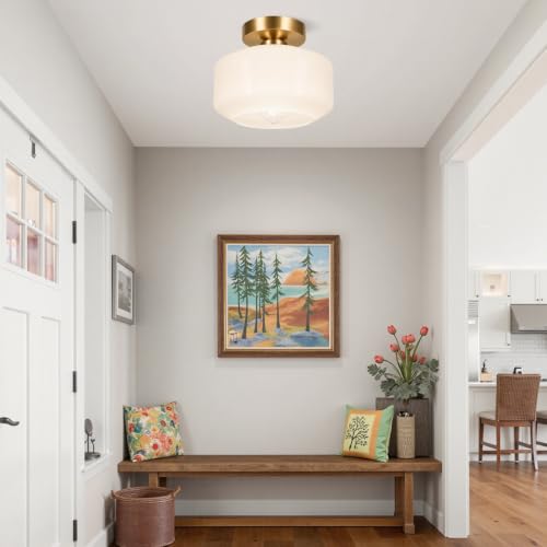 Industrial Semi Flush Mount Ceiling Light Brushed Gold