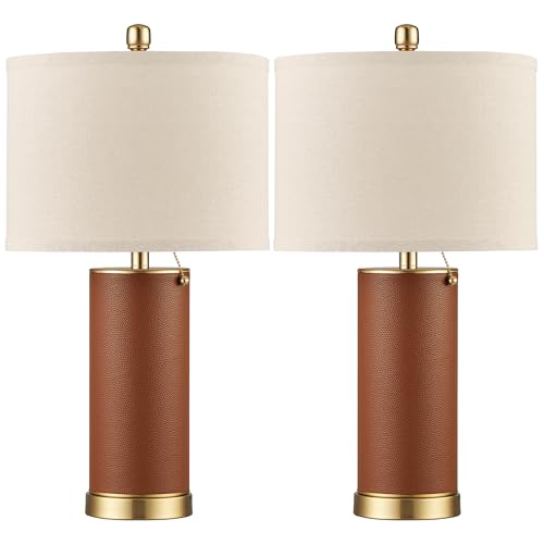 23.4" Brown PU Leather Table Lamps for Living Room Set of 2 (2 Count)
