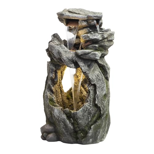 41" Tall Outdoor Cascading Rainforest Rock Waterfall Floor Fountain with LED for Gardens