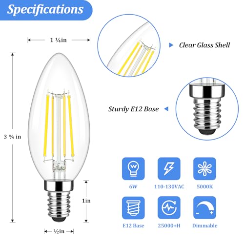 E12 Candelabra LED Light Bulbs 60 Watt Equivalent (5 Count)