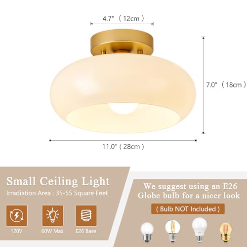 Mid Century Modern Gold Semi Flush Mount Ceiling Light 11 Inch