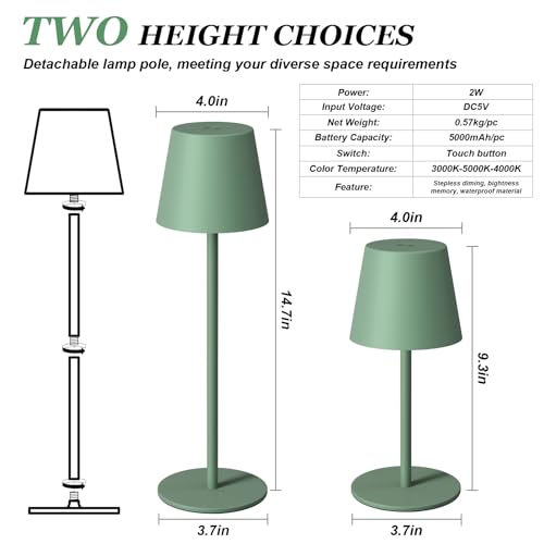 Cordless Table Lamp Rechargeable Green (2 Count)