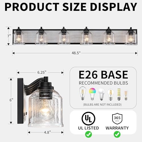 6 Light Bathroom Vanity Lights Large 40"with Bubble Glass Shade