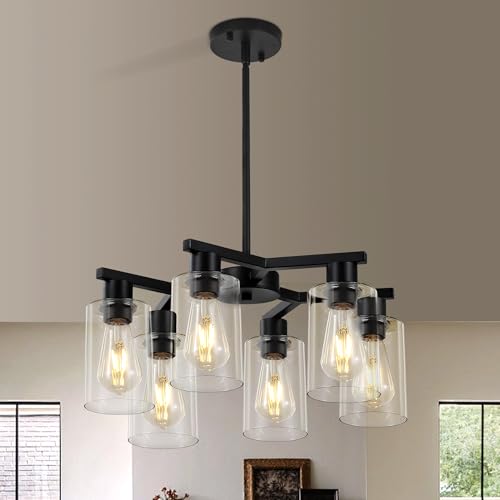 6 Light Modern Farmhouse Black Chandelier (6 Count)