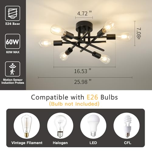 Semi Flush Mount Motion Sensor Ceiling Light Fixture