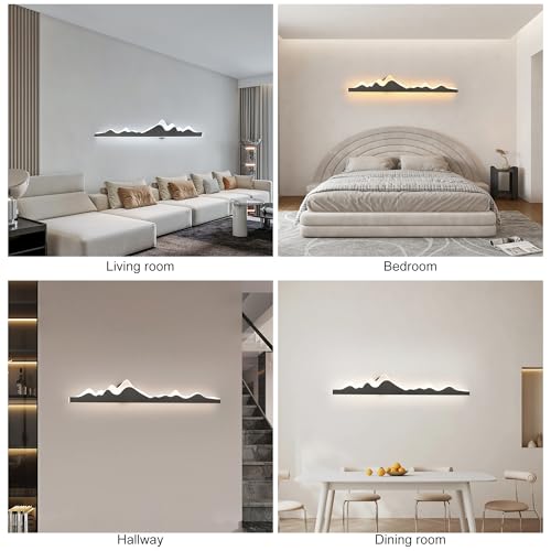 Wall Sconce with Remote Control 47.2inch Dimmable LED Wall Lights Black Led Wall Sconce Indoor Mountain Shape Wall Lamps for Living Room Bedroom Hallway