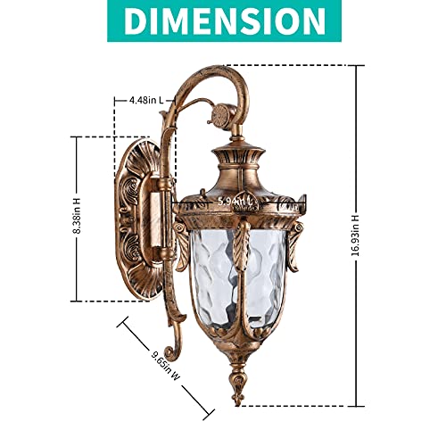 16.93” Outdoor Wall Light Fixture Bronze Exterior Wall Lantern