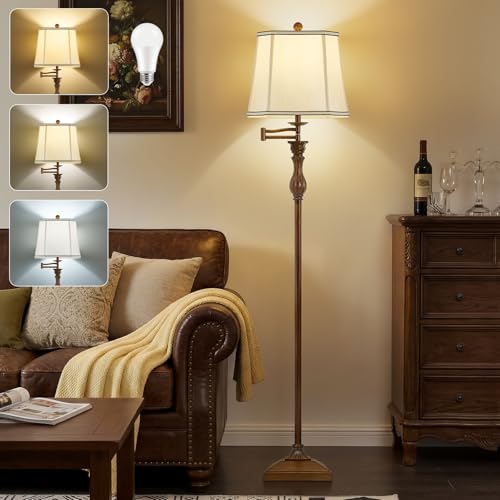 62" Floor Lamp for Living Room with 350°Adjustable Swing Arm (Brown)