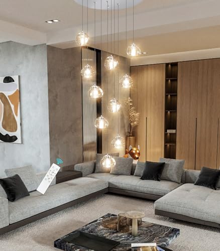 Modern Chandeliers for Dining Room Adjust High Ceiling Chandelier Light Fixtures Entrance LED Dimmable Ceiling Pendant Drops Light Remote Lights for Living Room Stairwell 2700K 6000K