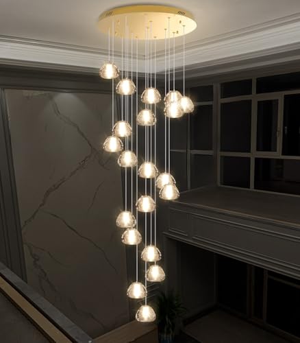 Gold Modern Crystal Chandelier for Staircases 157" Long Adjustable Ceiling Light for Entrance 3000K LED Hanging Lighting Living Room Hallway Entryway