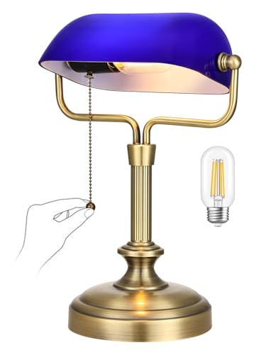 Traditional Banker's Desk Lamp with Glass Shade