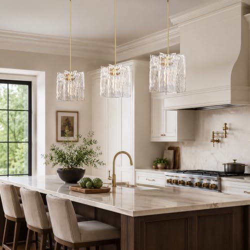 Modern Large Brass Water Ripple Glass Kitchen Pendant Light Fixtures