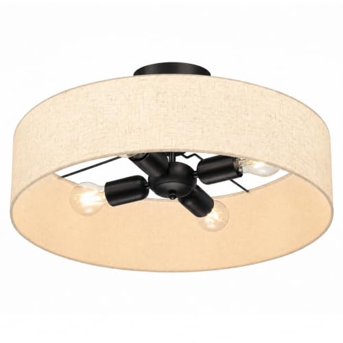 20 Inch Drum Semi Flush Mount Ceiling Light Fixture Black