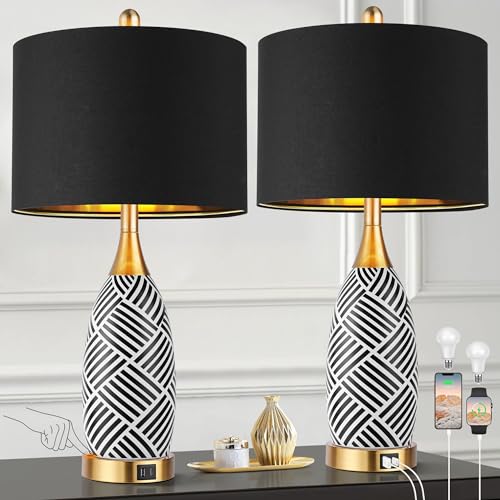 25.5" Black Gold Ceramic Touch Table Lamp (2 Count)