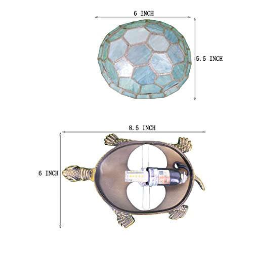 Tiffany Tortoise Lamp Small Stained Glass 8X5X4 Inch Blue Green