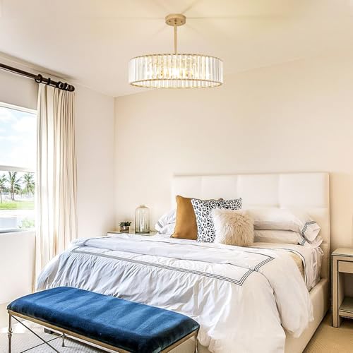 Crystal Gold Semi Flush Ceiling Light 19.68 Inch