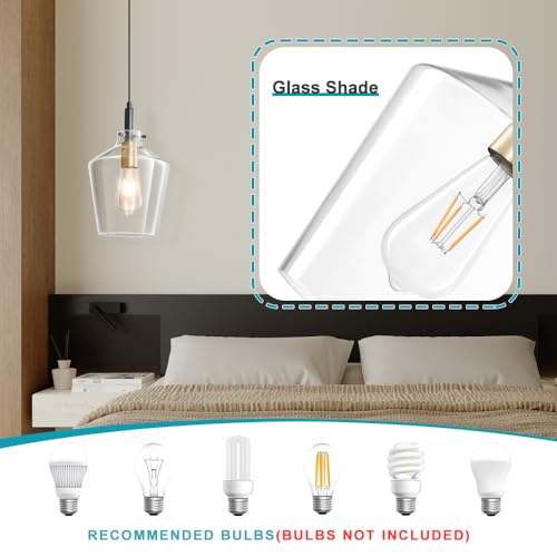 Glass Pendant Lighting for Kitchen Island 1 Pack Black Gold Clear 8 Inch