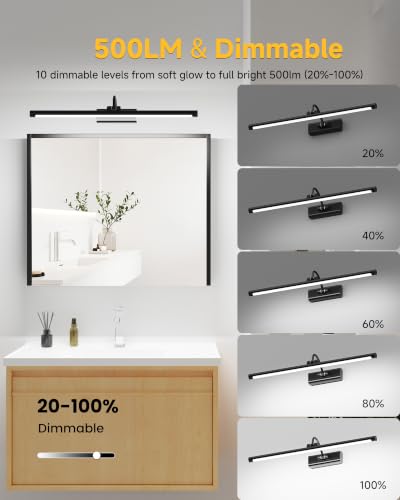Bathroom Vanity Light Wireless Rechargeable Black 24 inch Black