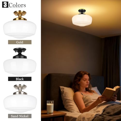 Large Schoolhouse Style Semi Flush Mount Ceiling Light Fixture