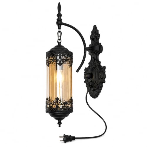 Rustic Gothic Plug in Wall Sconce with Glass