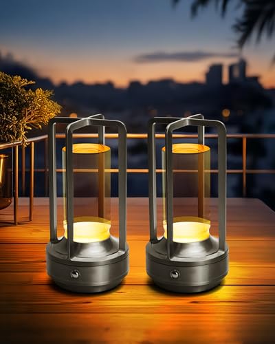 Set of 2 Cordless Table Lamps Rechargeable Desk Lamps Silver (2 Count)