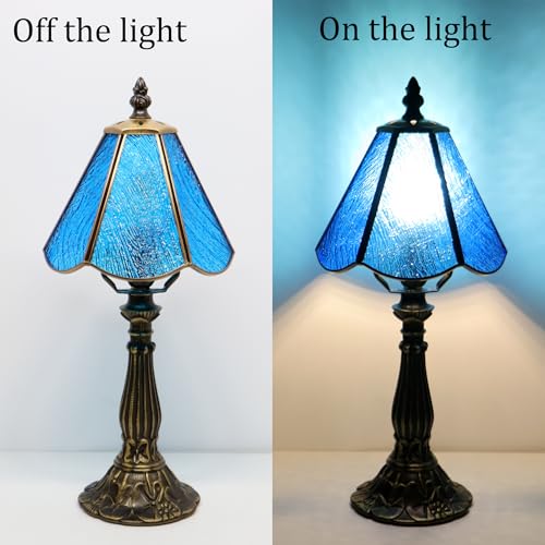 Small Tiffany Table Lamp Yellow Rippled Stained Glass Desk Lamps 6X6X14 Inch Bronze Resin Base Antique Mini Accent Light