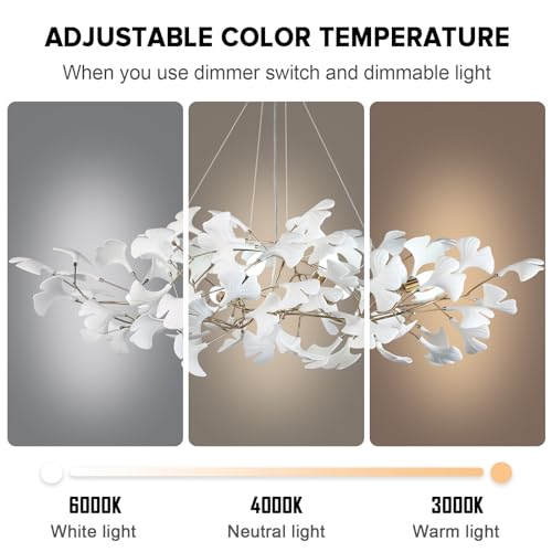 Tree Branch Chandelier White Ceramic Ginkgo Leaf Chandeliers L47 Inch Brass Rectangle Chandelier Large Luxury Hanging Lights Fixture for Dining Room Living Room