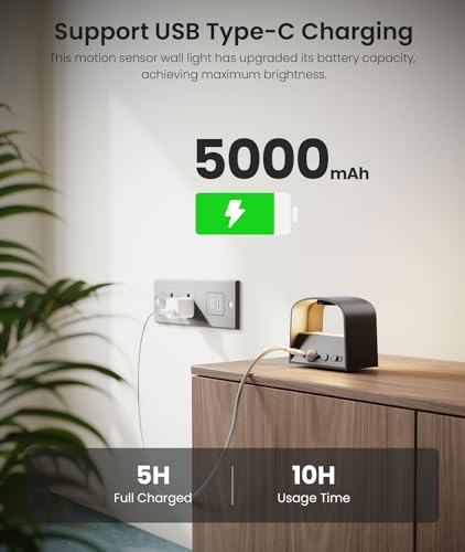 Motion Sensor Wall Light with Remote Control 3 Colors Wireless Wall Lamp LED Indoor Up and Down Wall Sconce 5000mAh Rechargeable Battery Powered Wall Lamps Brightness Adjustable (2 Count)