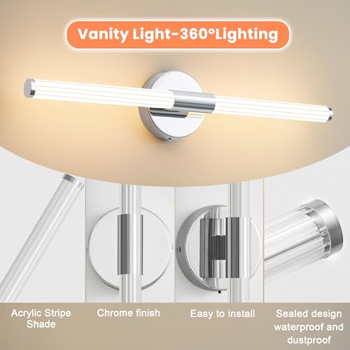 Wall Sconces Set of 2 Hardwired LED Vanity Light Chrome 23" (2 Count)