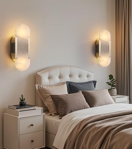 Alabaster Wall Sconces Set of Two Brass Wall Lights for Vanity (2 Count)