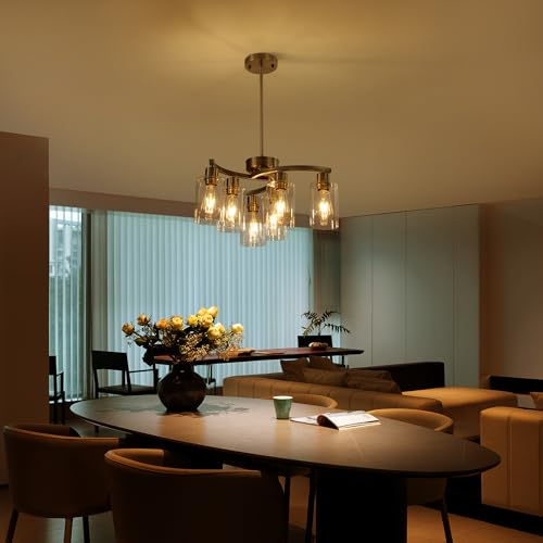 6 Light Brushed Nickel Chandeliers for Dining Room Light Fixtures Over Table (6 Count)