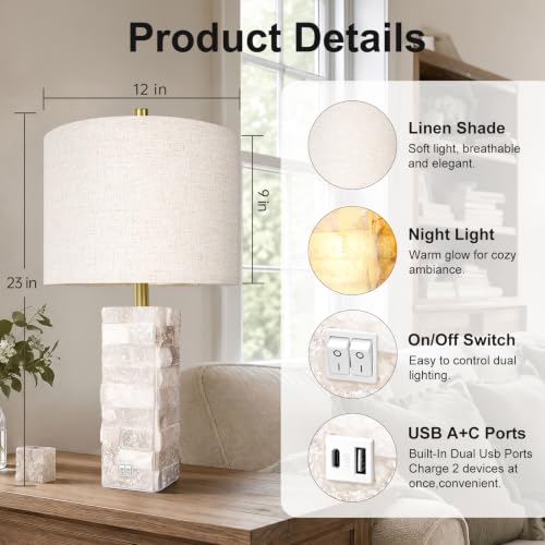 Alabaster Table Lamps with Night Light (2 Count)