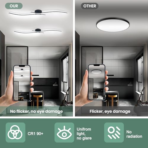 28W Linear Ceiling Light Black Modern LED Ceiling Light Fixture 6000K Aluminum 39.37Inch Long Ceiling Lamp for Hallway (2 Count)