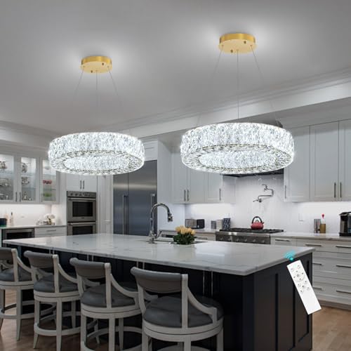 16 Inch Chandelier Glam Dimmable LED Crystal Chandeliers Luxury Round Pendant Lighting Fixtures for Dining Room Bedrooms Gold