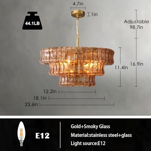 Modern Amber Glass Chandelier