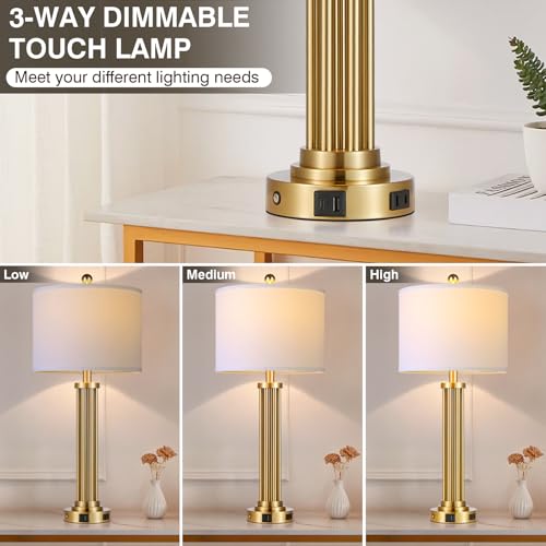 28" Tall Modern Table Lamp with USB C+A Ports and AC Outlet