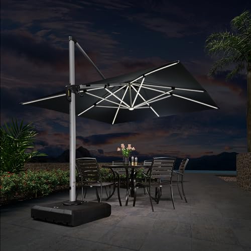 Patio Umbrella with Base 11'X11' Double Top LED Light