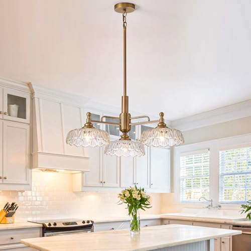 Chandelier Pendant Lights Fixture Vintage Pendant Lighting Fixtures 3 Lights Chandelier E26 Base Brass Kitchen Glass Hanging Lamp for Island Dining Room Living Room