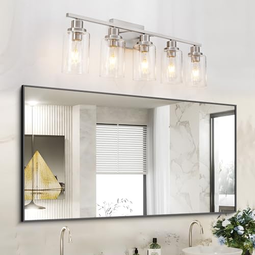 5 Light Bathroom Light Fixtures Brushed Nickel Vanity Light Over Mirror Modern Farmhouse Wall Lighting Sconces Wall Lamp for Bathroom