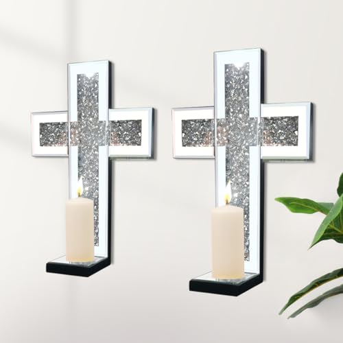Mirrored Wall Candle Sconces Holder Set of 2