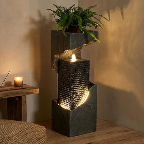 35.4" Outdoor Indoor Waterfall Fountain with LED Lights