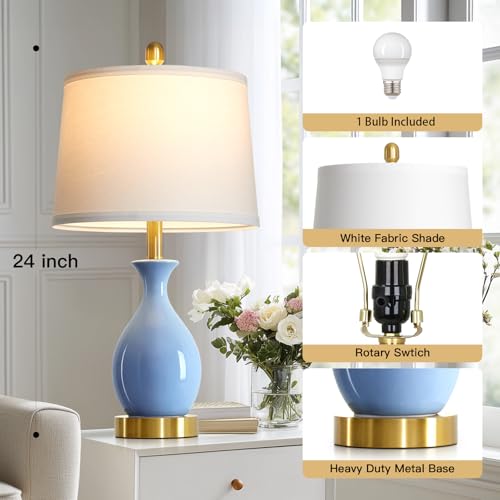 24″ Light Blue Ceramic Table Lamp for Living Room